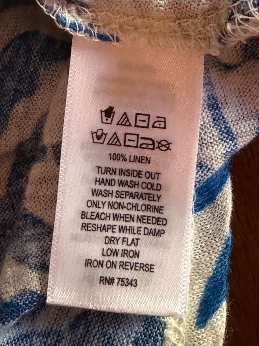 Rachel Zoe Cream Linen Tee with Bold Blue Leaf Print - Picture 7 of 8